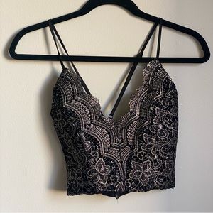 Sexy Lace Gold Bra Top from Windsor Zip Up with Adjustable Straps Size Small